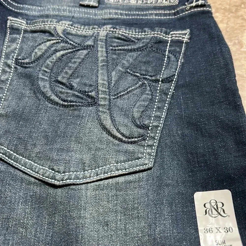 ROCK & REPUBLIC men jean,NWT 36x30 slim straight,blue,manufactured fading EC NWT - Picture 5 of 10